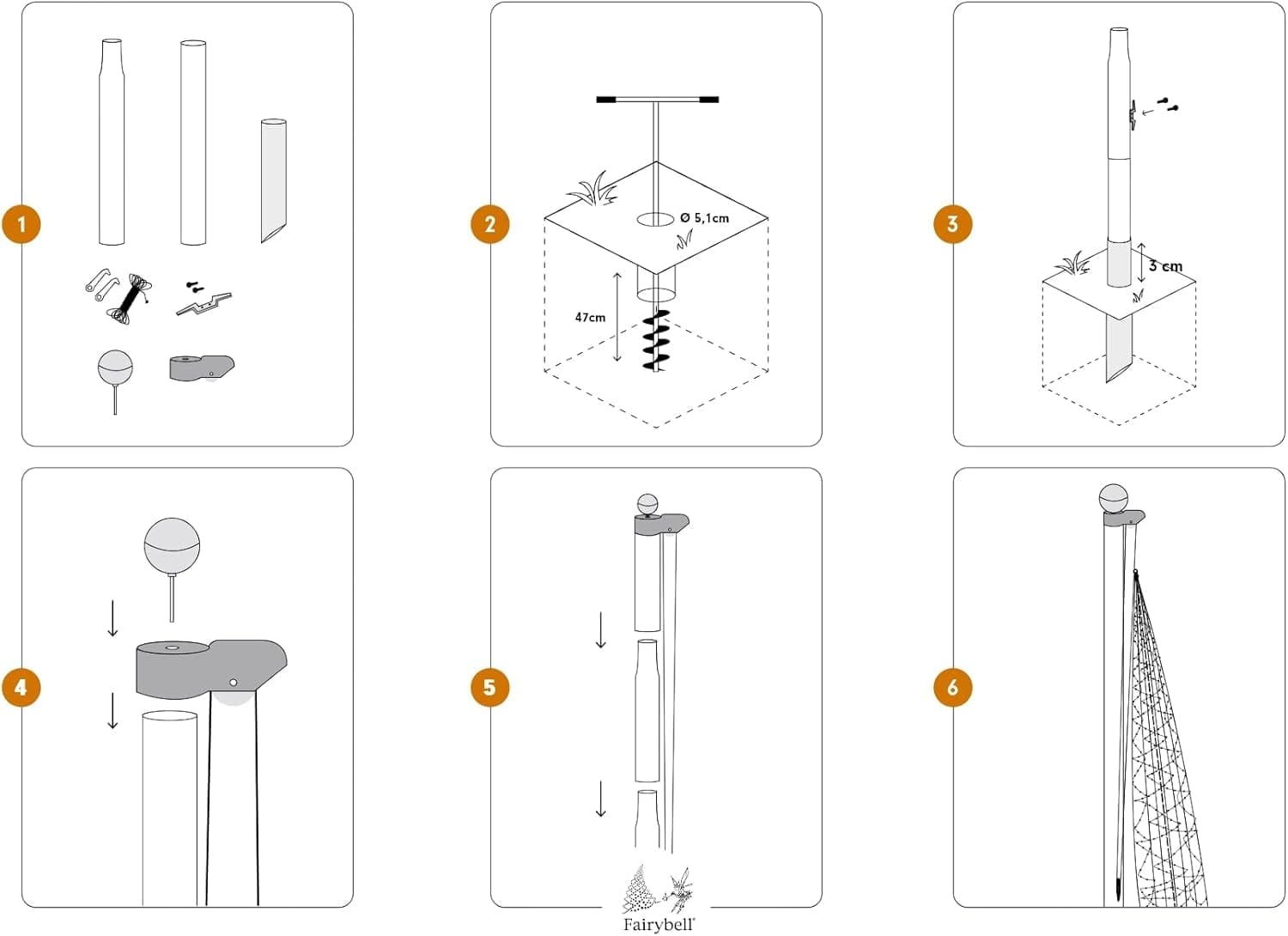 Fairybell deelbare aluminium mast 6, 7 en 8 Meter - Afbeelding 4
